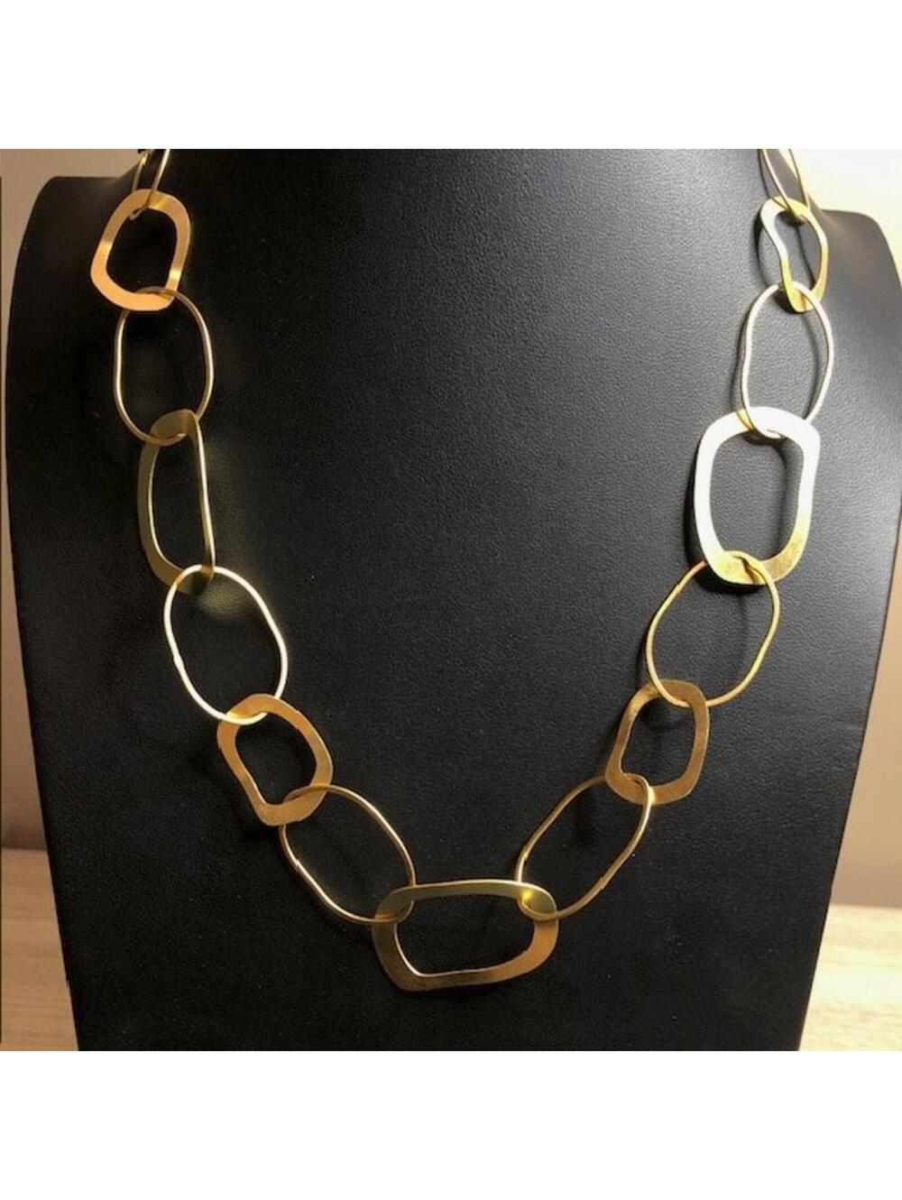 B3690 AURA Chunky Link Necklace 22" Gold plated Abstract Organic Statement